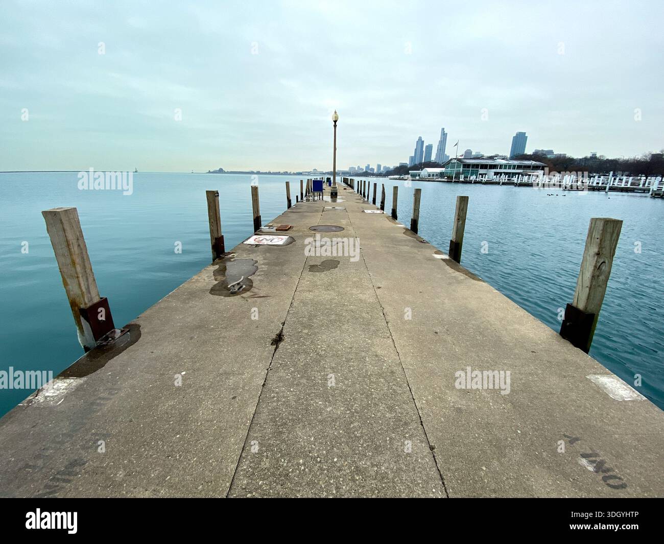 Pier and city skyline at the Chicago waterfront - Smartphone Captured Stock Image