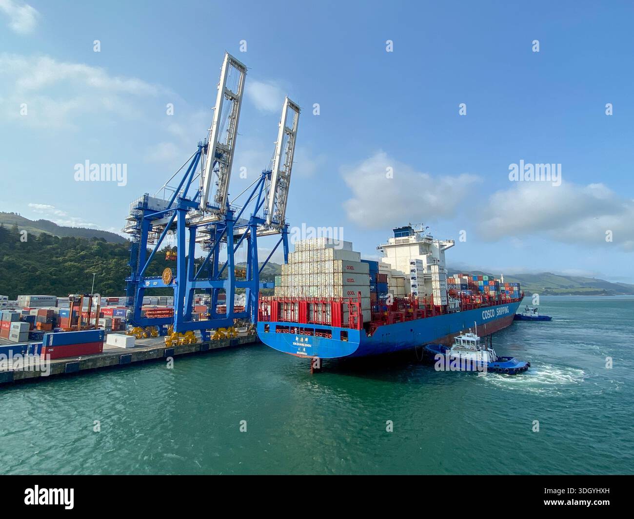 Chinese shipping vessel docking at Port Chalmers - Smartphone Captured Stock Image