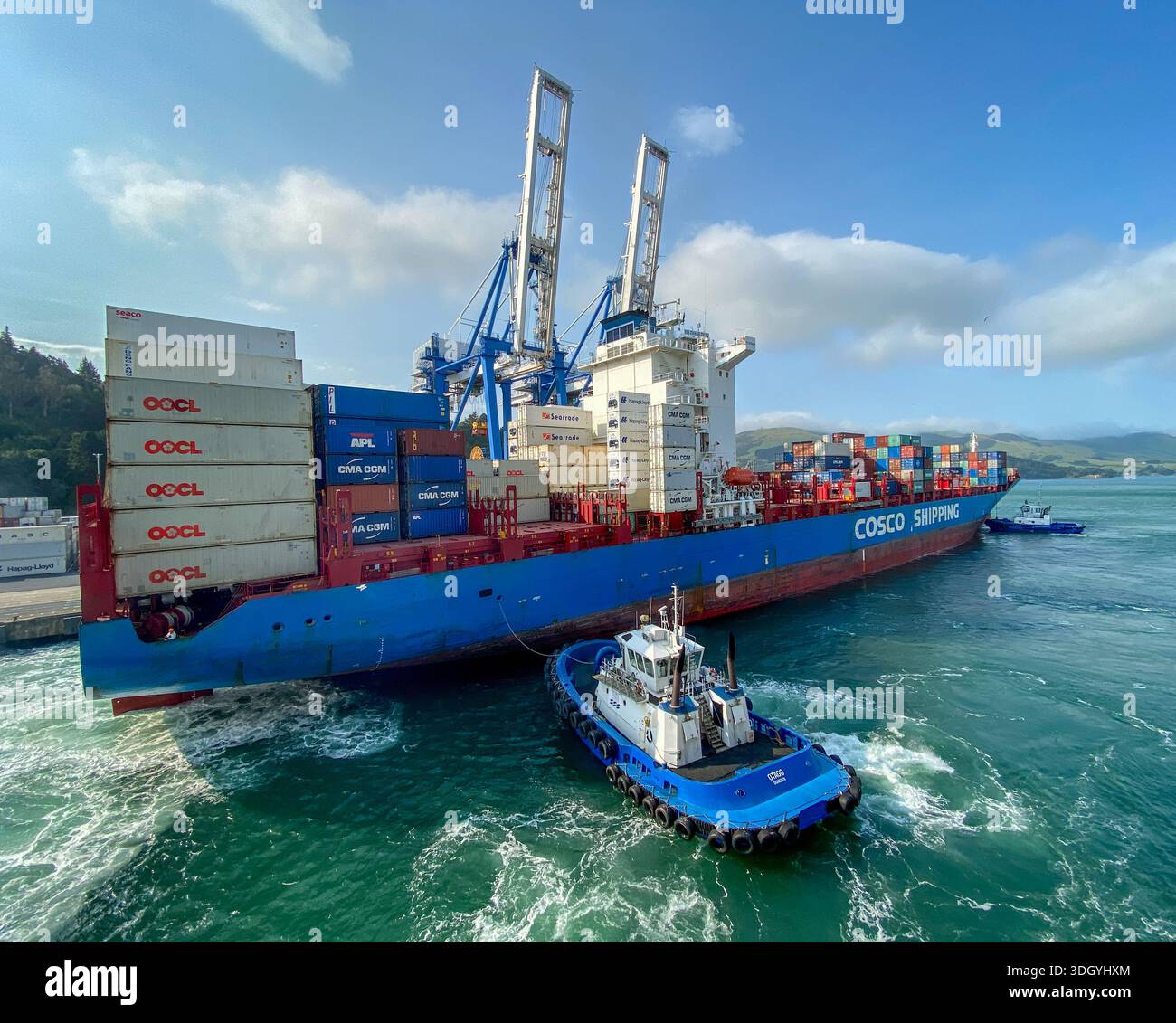 Chinese shipping vessel docking at Port Chalmers - Smartphone Captured Stock Image