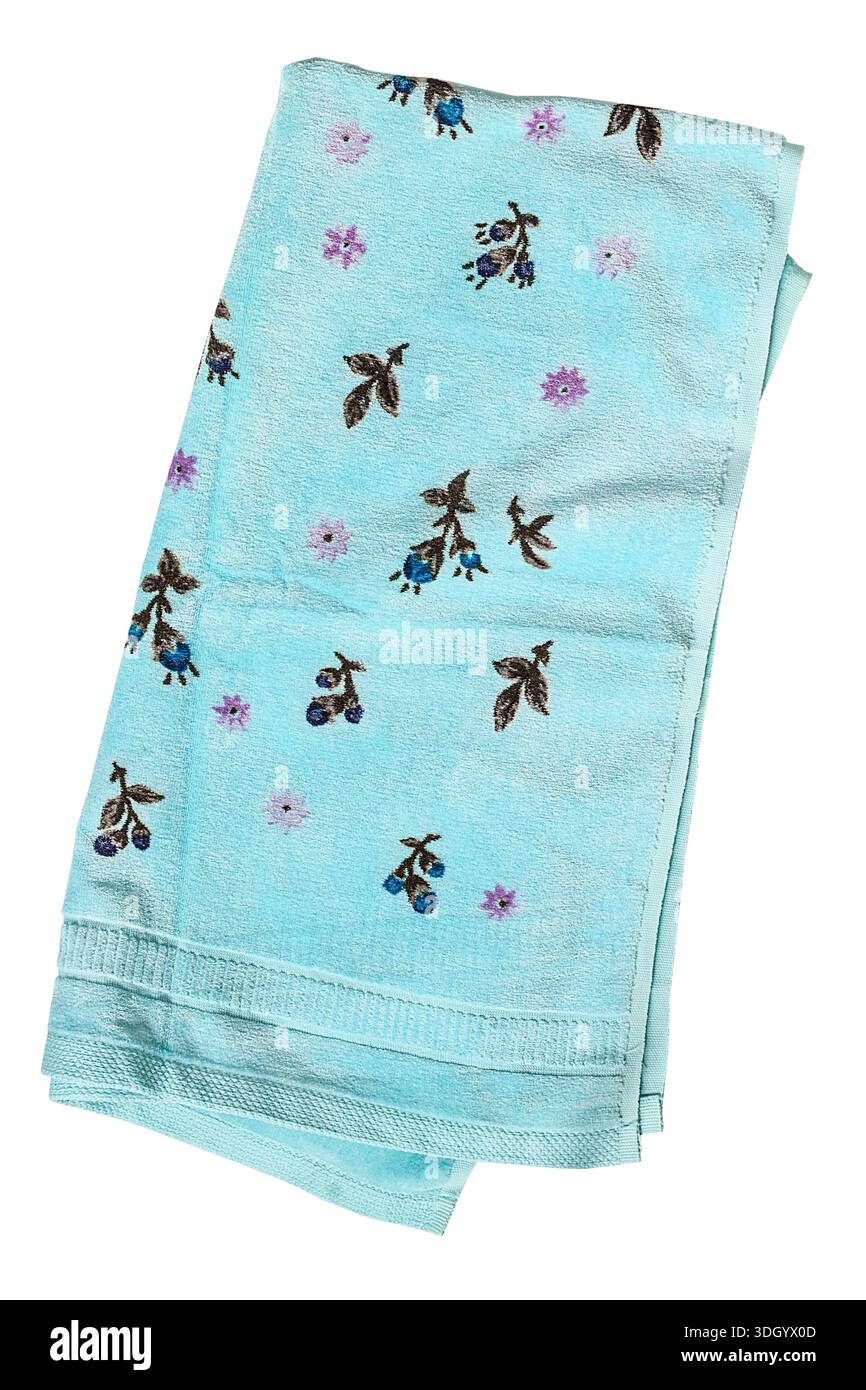 Light blue terry towel folded isolated on white background Stock Photo