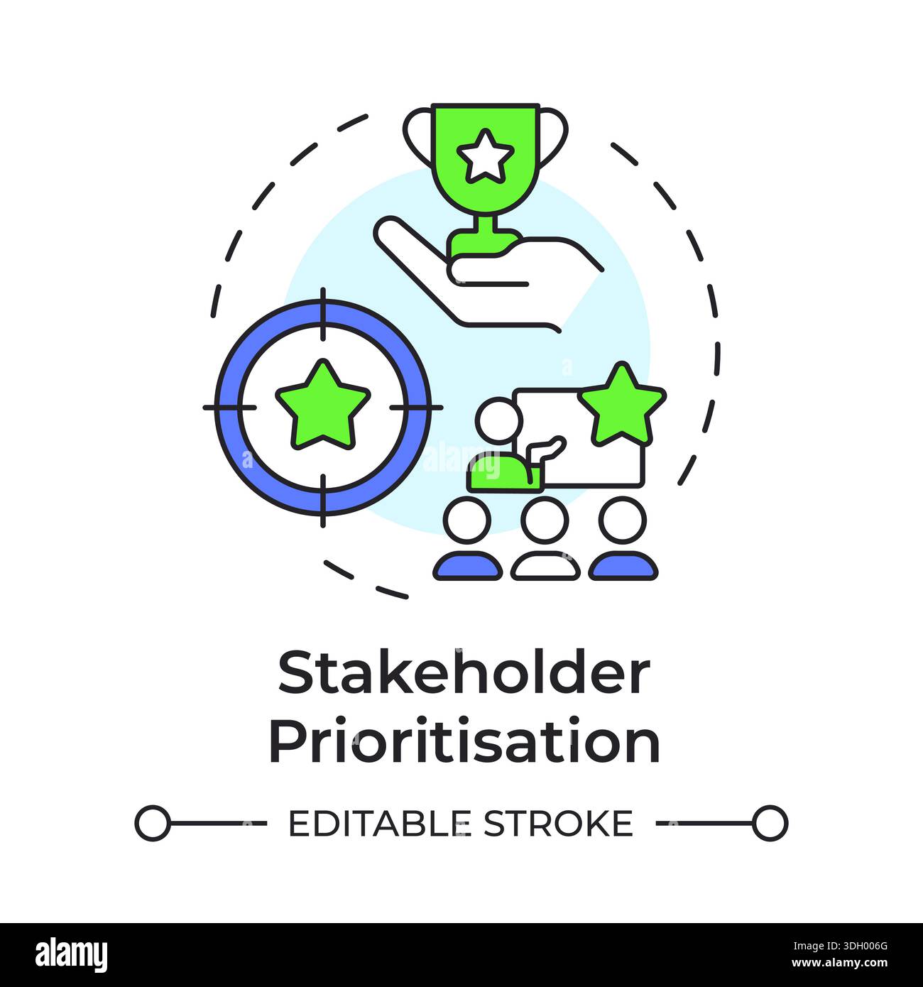 Stakeholder prioritization multi color concept icon Stock Vector