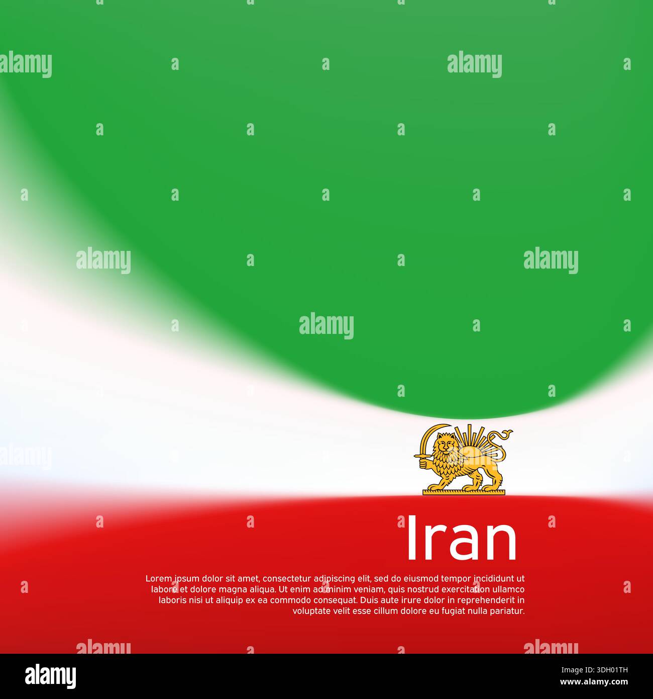 Flag of iran lion and sun, blurred tricolor background. Iranian protest, revolution, riot. Template for patriotic protest banner poster, flyer card Stock Vector