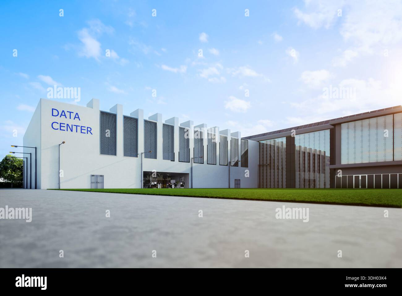 3d rendering data center building exterior against blue sky Stock Photo