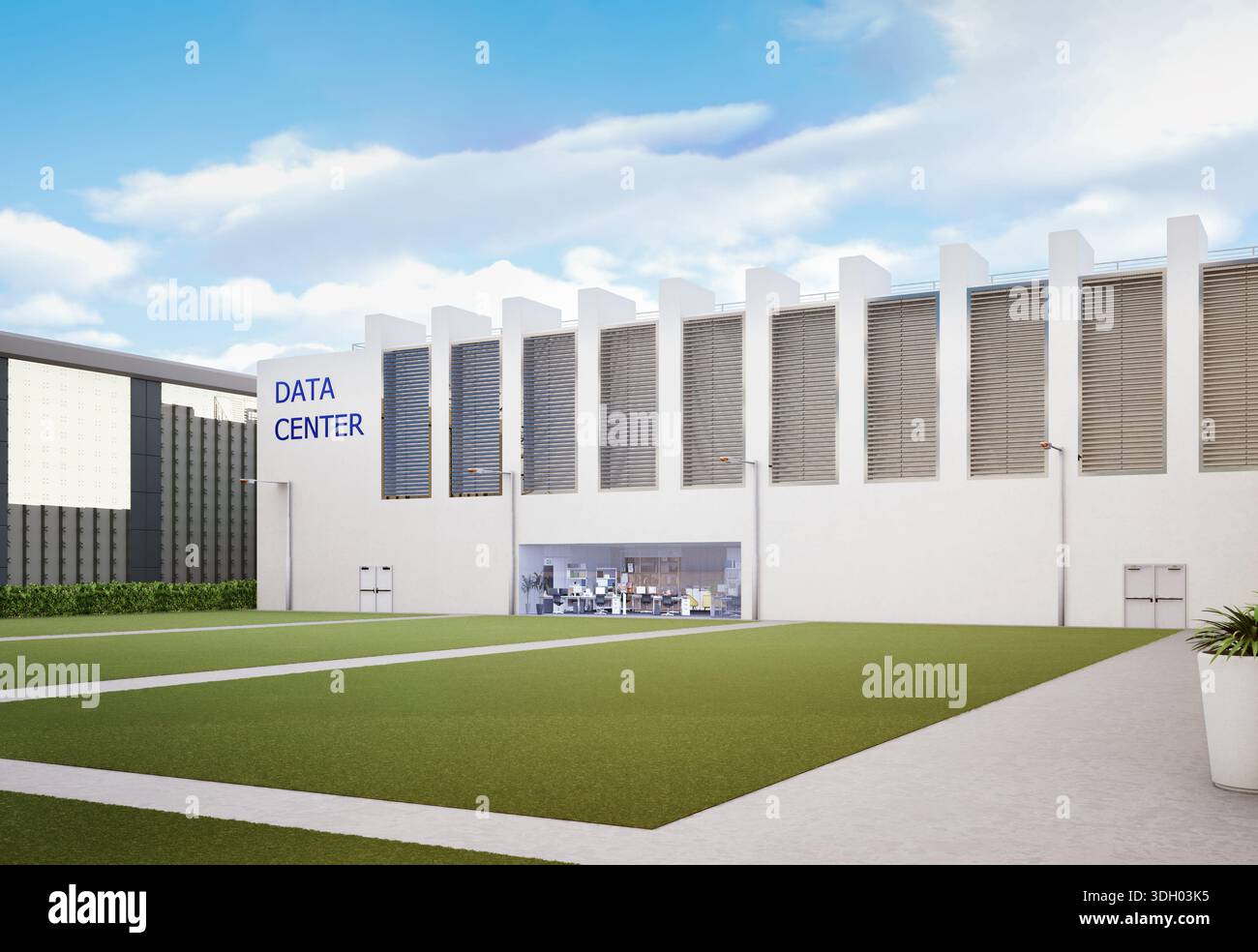 Stack Data Centre Rendering 3d rendering data center building exterior against blue sky Stock Photo ...