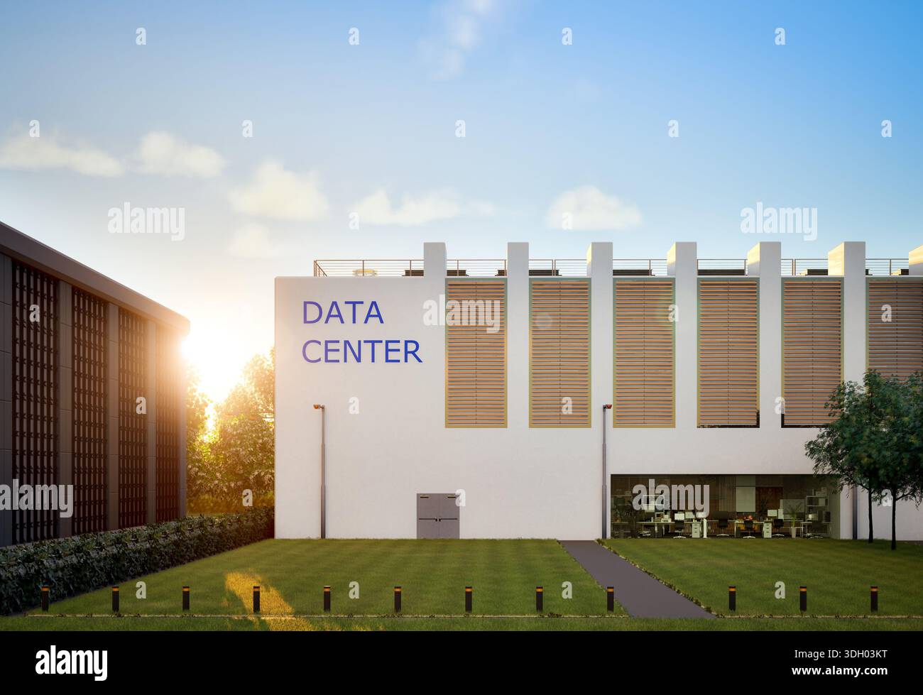 3d rendering data center building exterior against blue sky Stock Photo