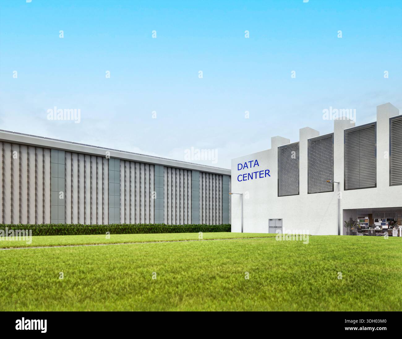3d rendering data center building exterior against blue sky Stock Photo