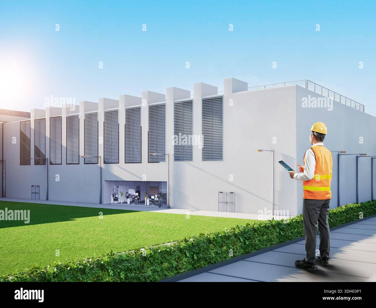 Programmer or engineer work at data center with digital tablet Stock Photo