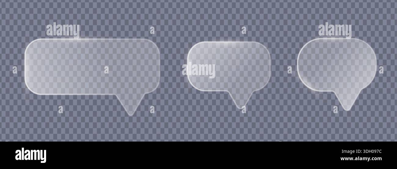 Glassmorphism speech bubble UI elements set Stock Vector