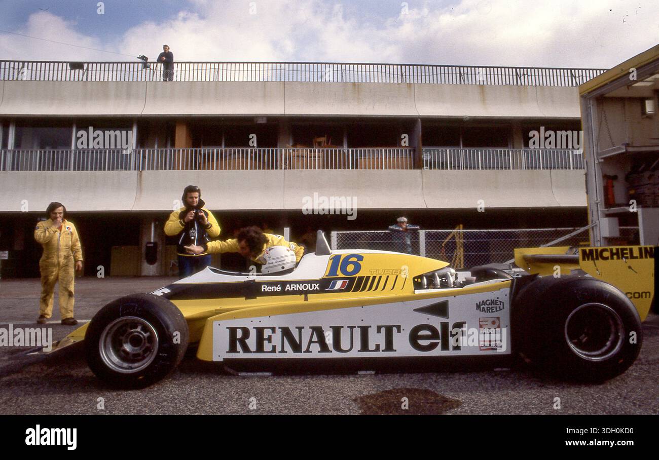 Renault F1 team testing at Paul Richard curcuit France in 1980