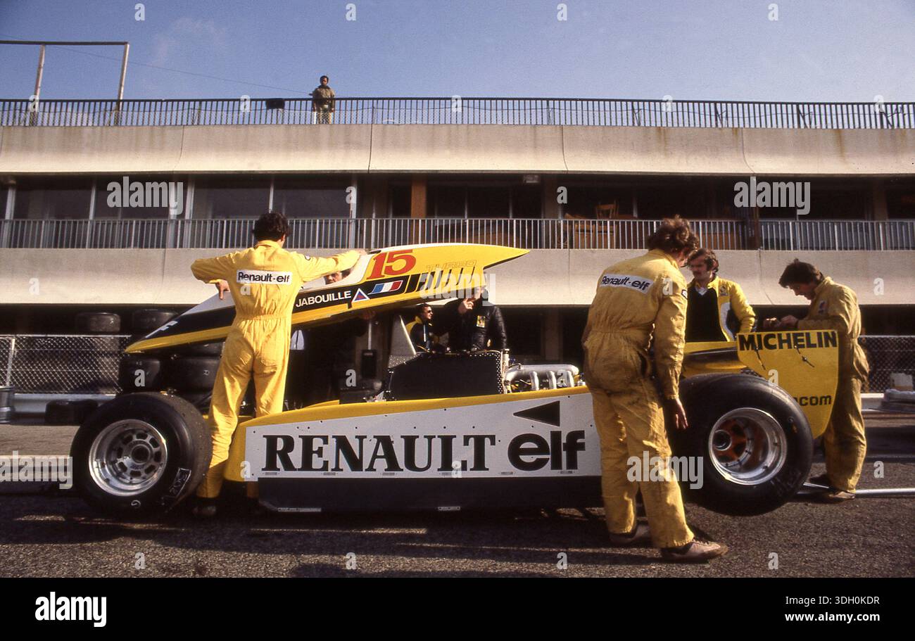 Renault F1 team testing at Paul Richard curcuit France in 1980