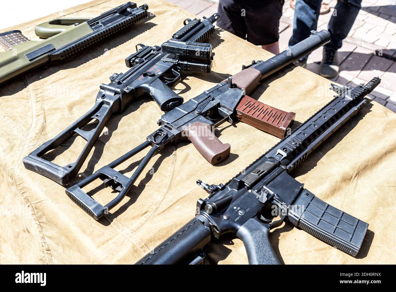 Samara, Russia - May 25, 2024: Various russian firearms, assault rifles. Different samples of russian small arms Stock Photo