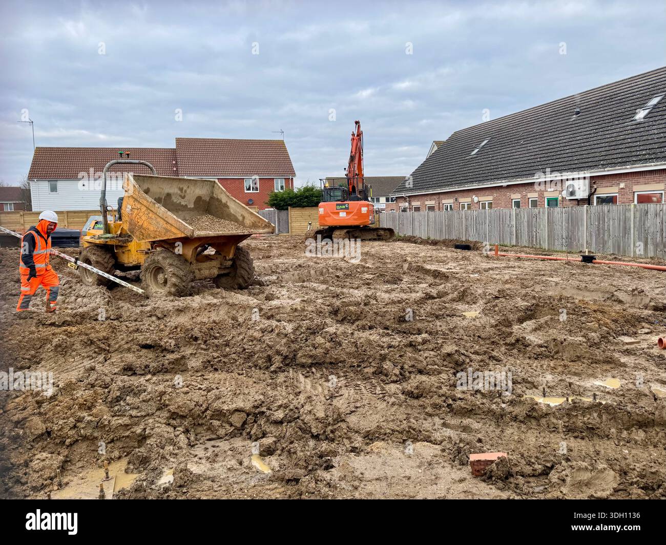 Kesgrave, Suffolk - 19 January 2026 : Construction site for a new Co Op supermarket. Grange Farm, junction of Hartree Way and Newman Drive. - Smartphone Captured Stock Image