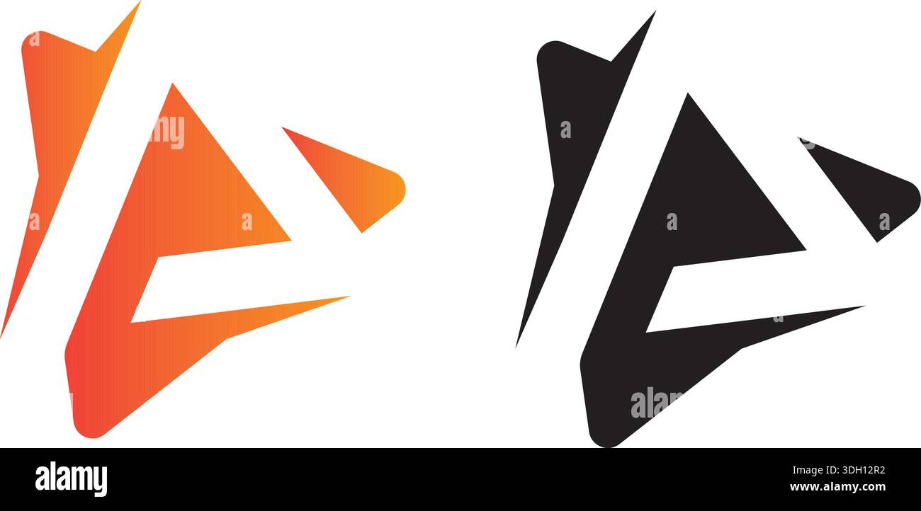 Black and Orange Glossy Spiky Triangular Letter D Icon on a White Background Stock Vector