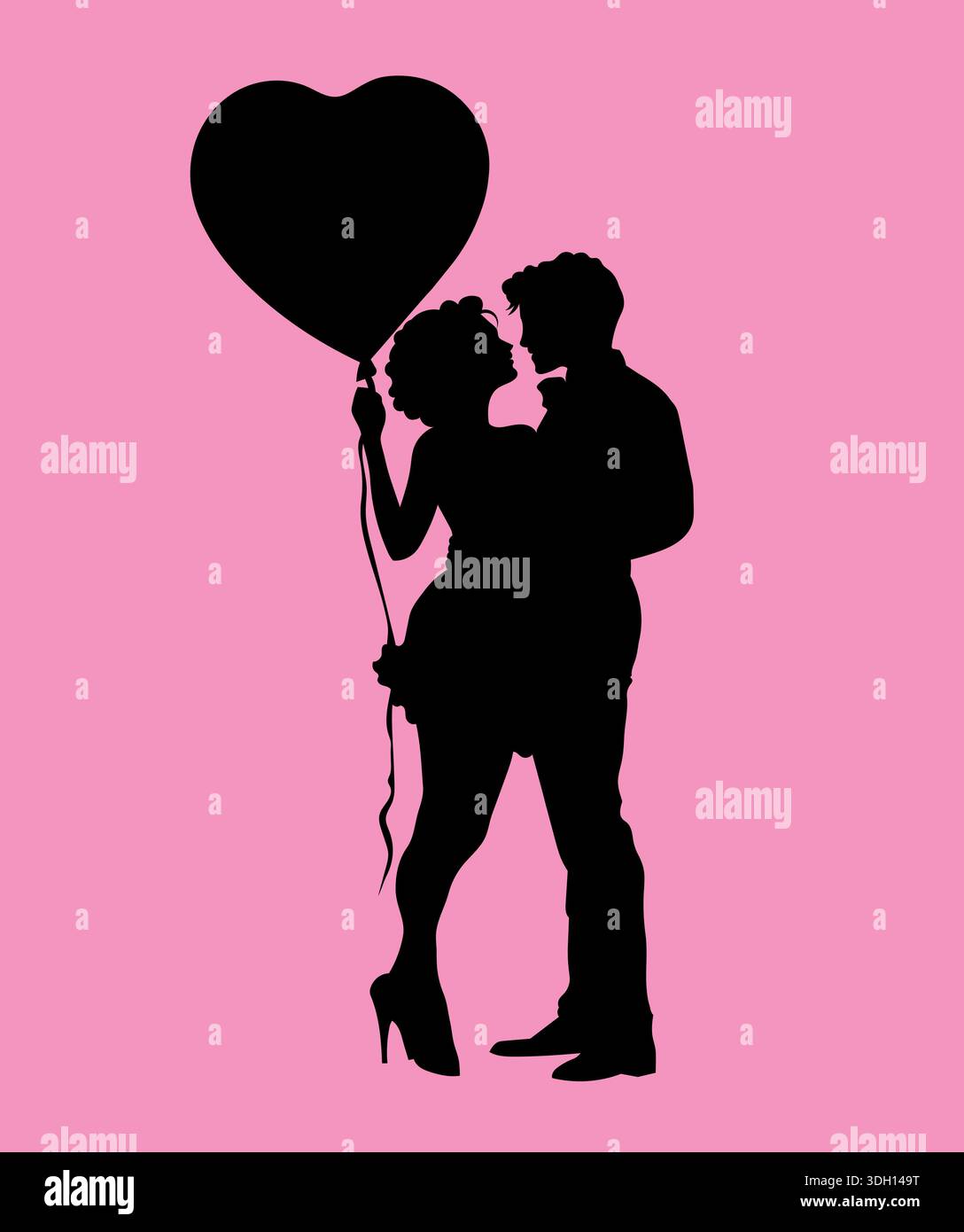 Romantic couple silhouette with heart balloon Stock Vector Image & Art ...