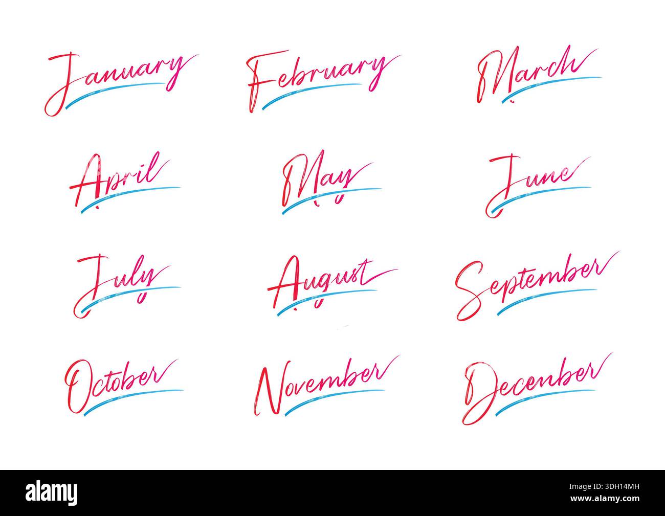 Months In Line The names of the twelve months with six lines. January, February, March ...