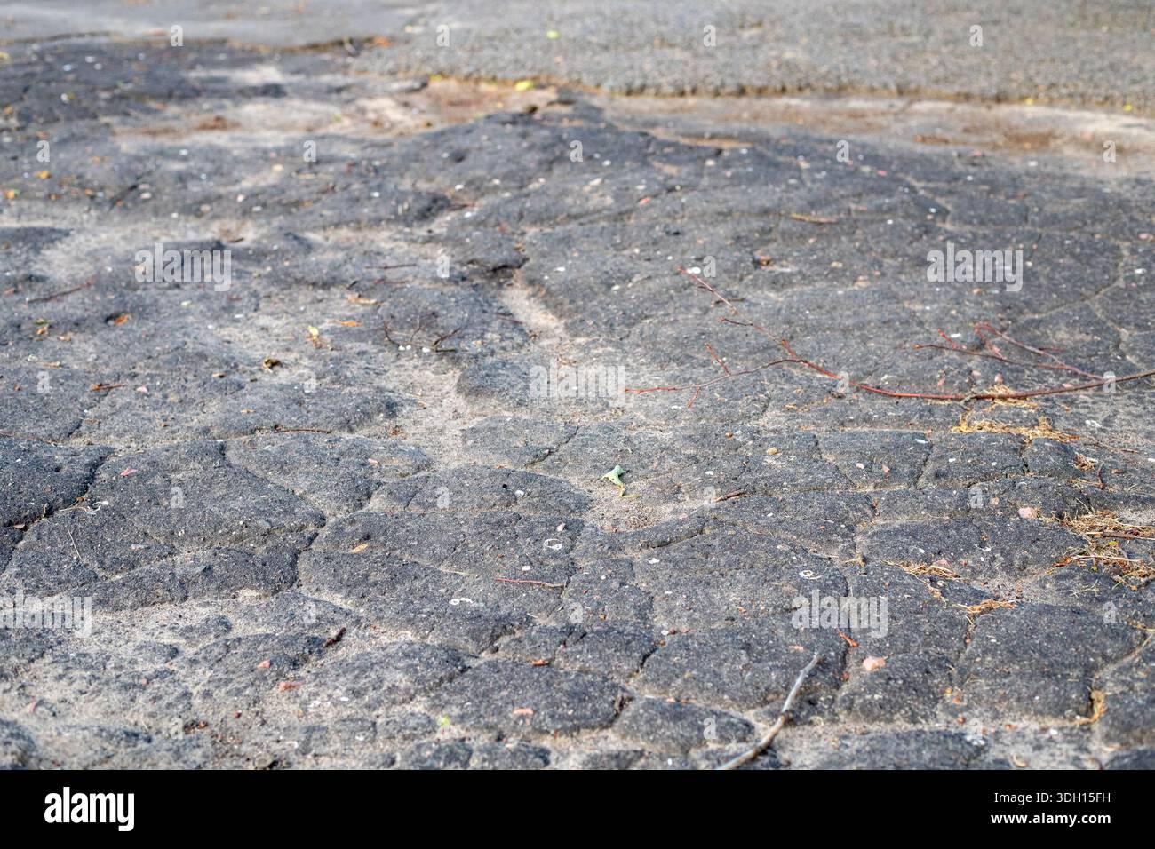 Cracked asphalt texture. Road background top view. Cracks in specialized road surface. Structured, background image Stock Photo