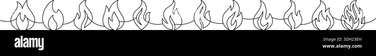 Minimalist outline fire border with abstract flame silhouettes. Continuous vector fire divider for creative design projects Stock Vector