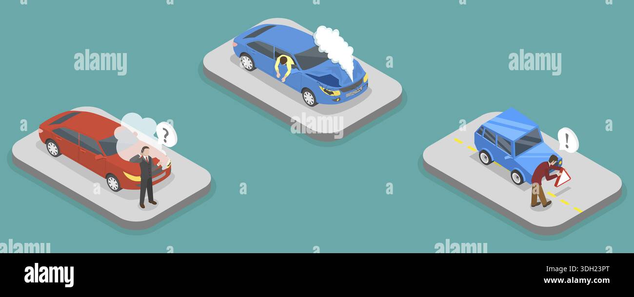 3D Isometric Flat Vector Illustration of Car Crash, Depicting Concept ...