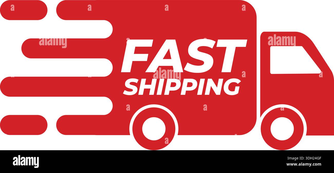 Fast Shipping Delivery Truck Icon – Red Express Logistics Symbol with Speed Motion Lines for E-commerce Stock Vector