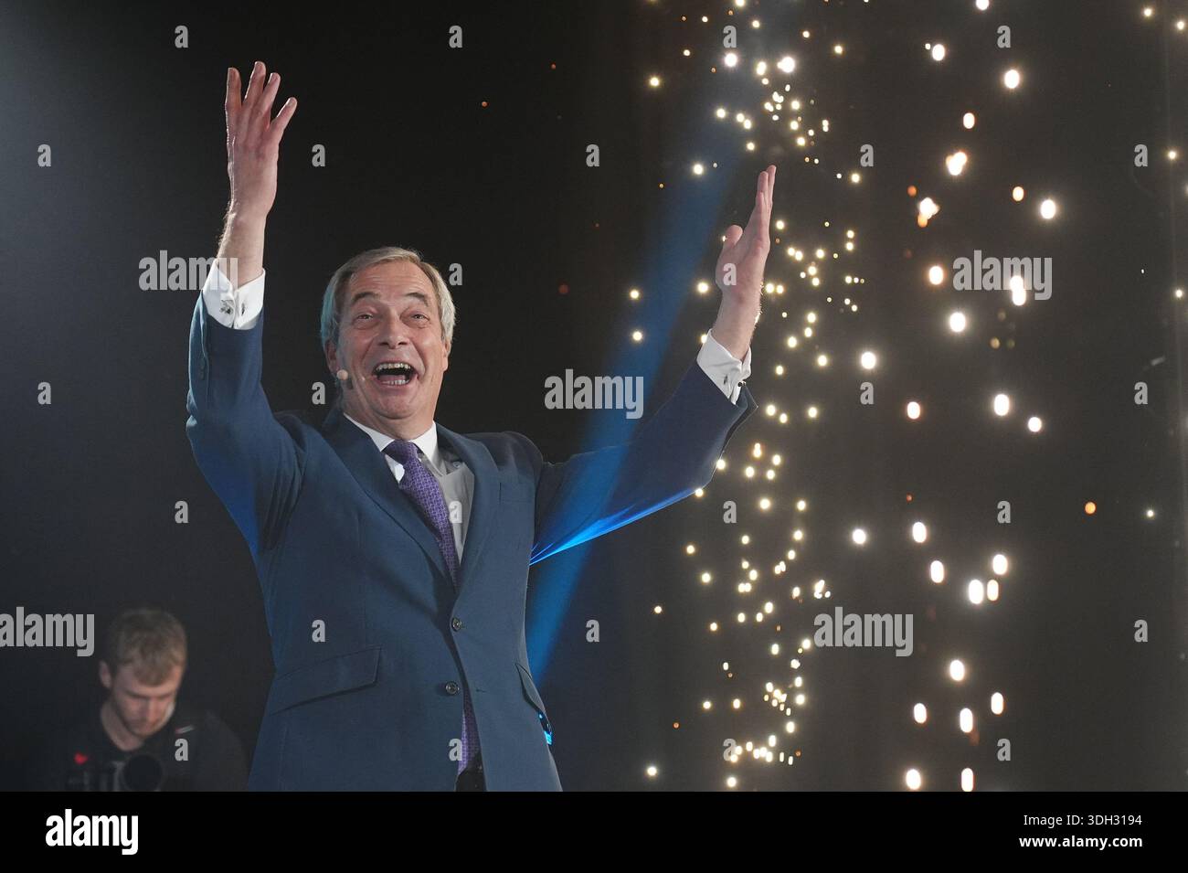 Reform UK leader Nigel Farage speaks during a Reform UK rally at Newark ...