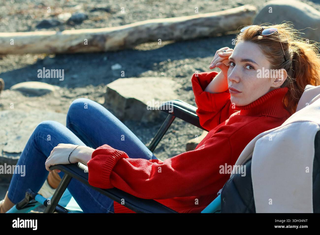 Woman in red sweater on hi-res stock photography and images - Alamy