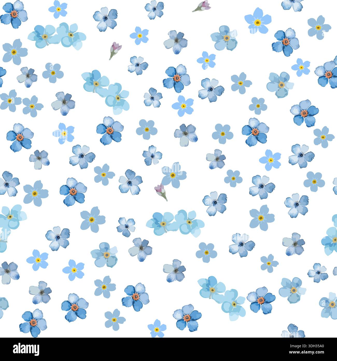 Seamless pattern with small blue watercolor flowers. Hand drawn. Not AI ...