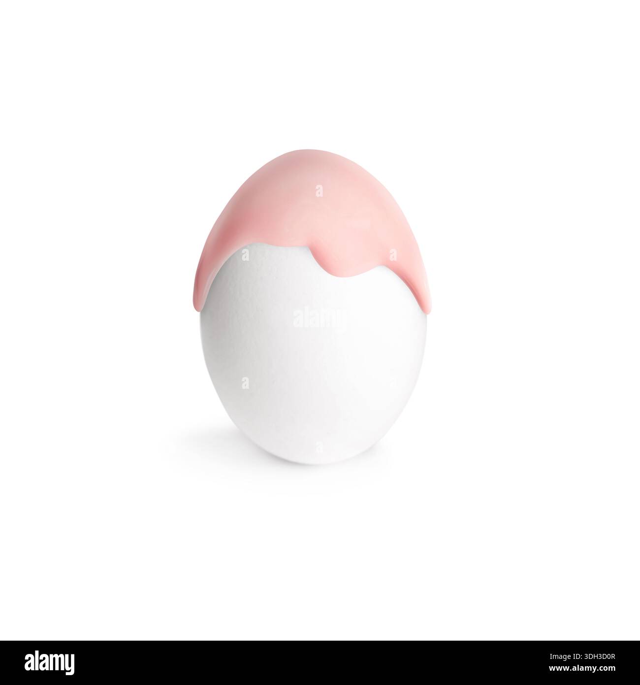 Pink paint dripping down egg on white background. Easter celebration Stock Photo