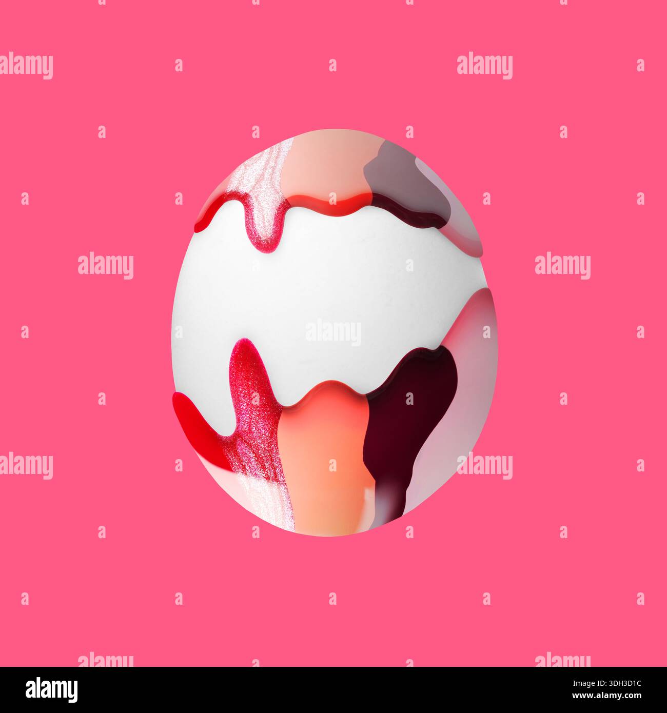 Easter egg in colorful paint on pink background Stock Photo
