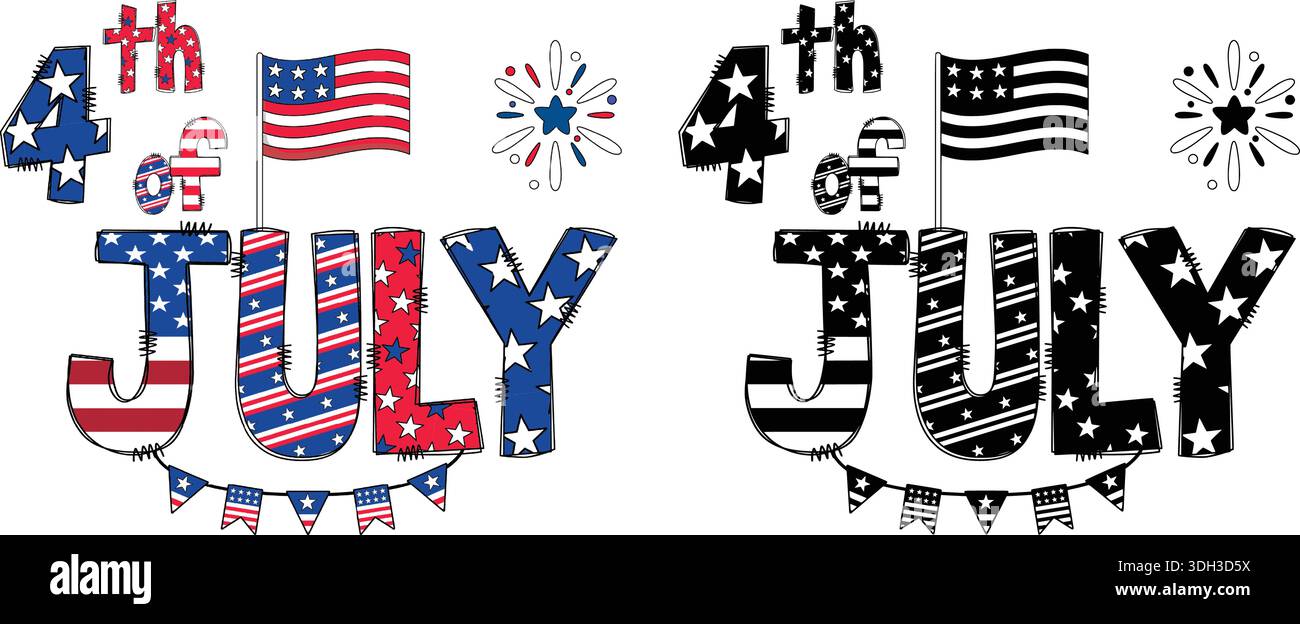 4th of July text and graphics with American flag elements and fireworks ...