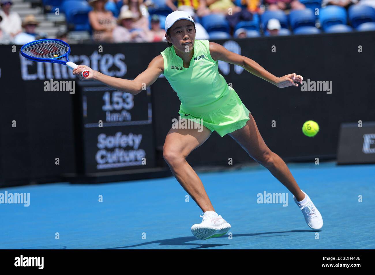 Zhang Shuai of China plays a forehand return to Taylah Preston of ...