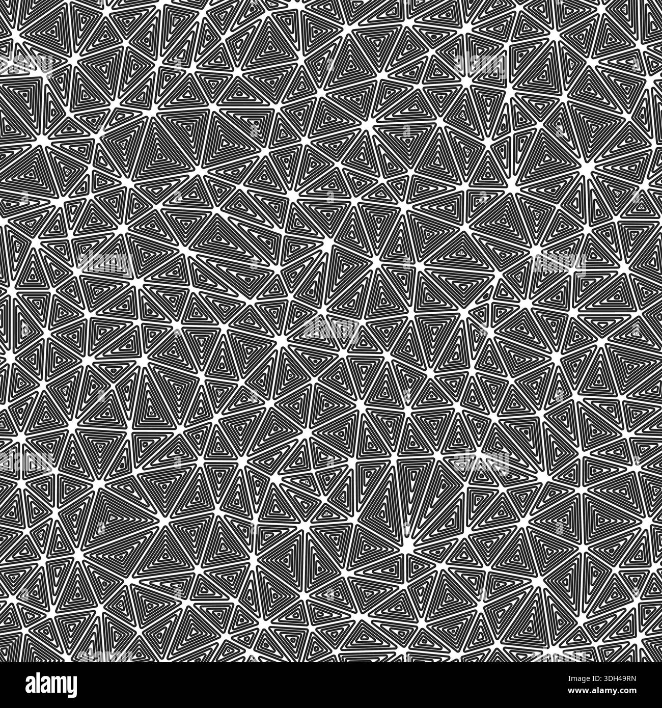 Background with a triangle pattern. Multiple repeated inner triangles. Compactly sized shapes. Black and white style. Seamless pattern. Stock Vector