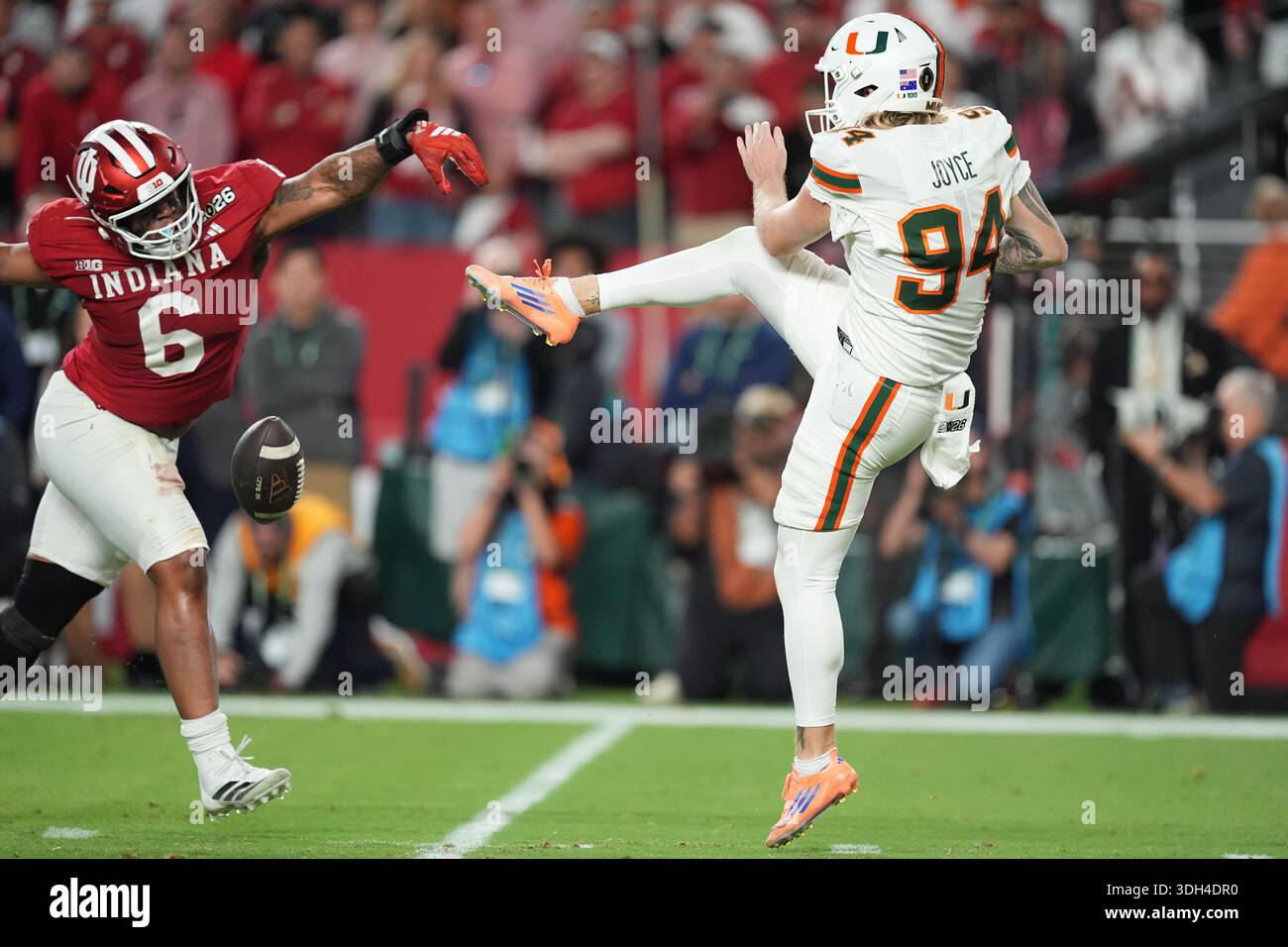 Indiana Defensive Line Indiana defensive lineman Mikail Kamara blocks a punt by Miami punter ...