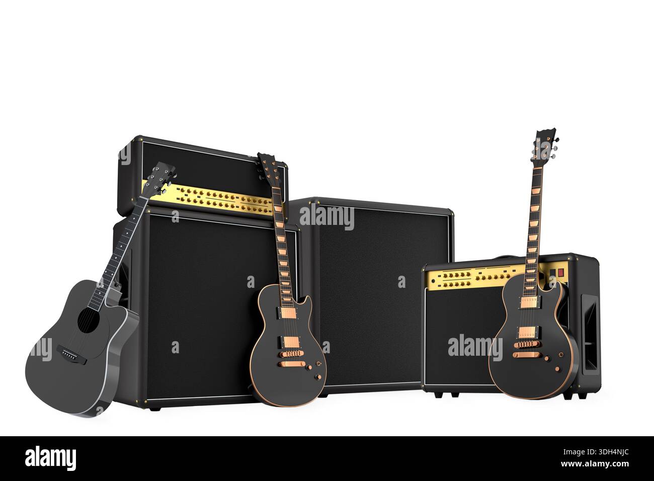 Set of electric guitars and amplifiers in modern style isolated on ...
