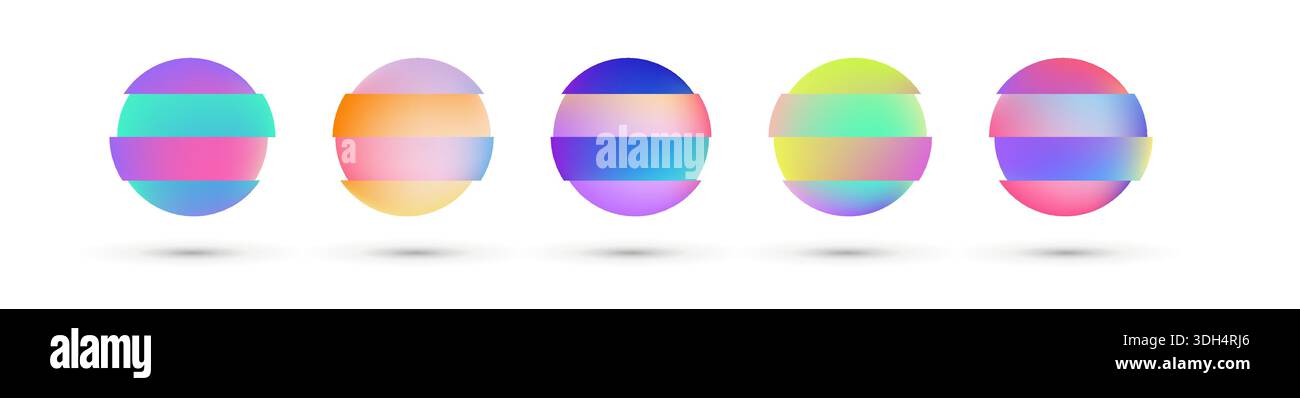 Vector colorful deformed gradient circles. Abstract round frame set Stock Vector