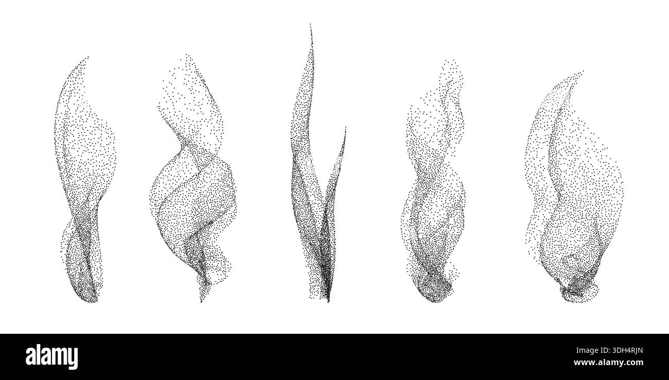 Abstract fluid stippled gradient smoke elements. Noise grain texture steam Stock Vector