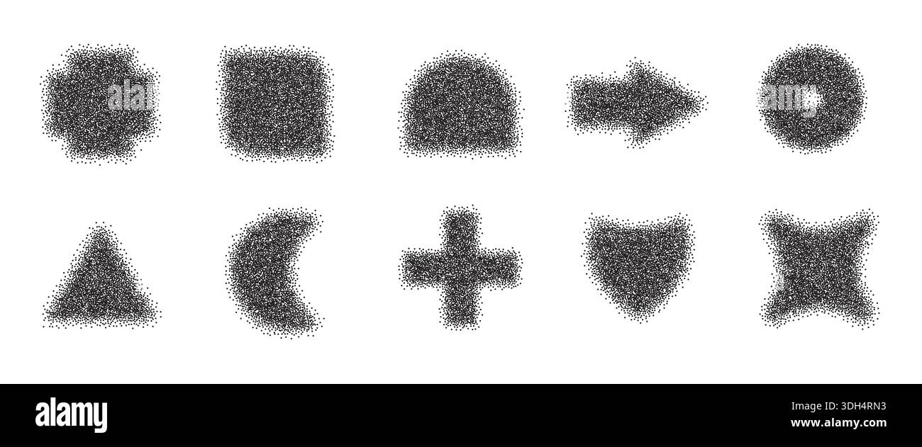 Dotwork abstract minimalistic geometric elements set. Stipple shadows collection Stock Vector