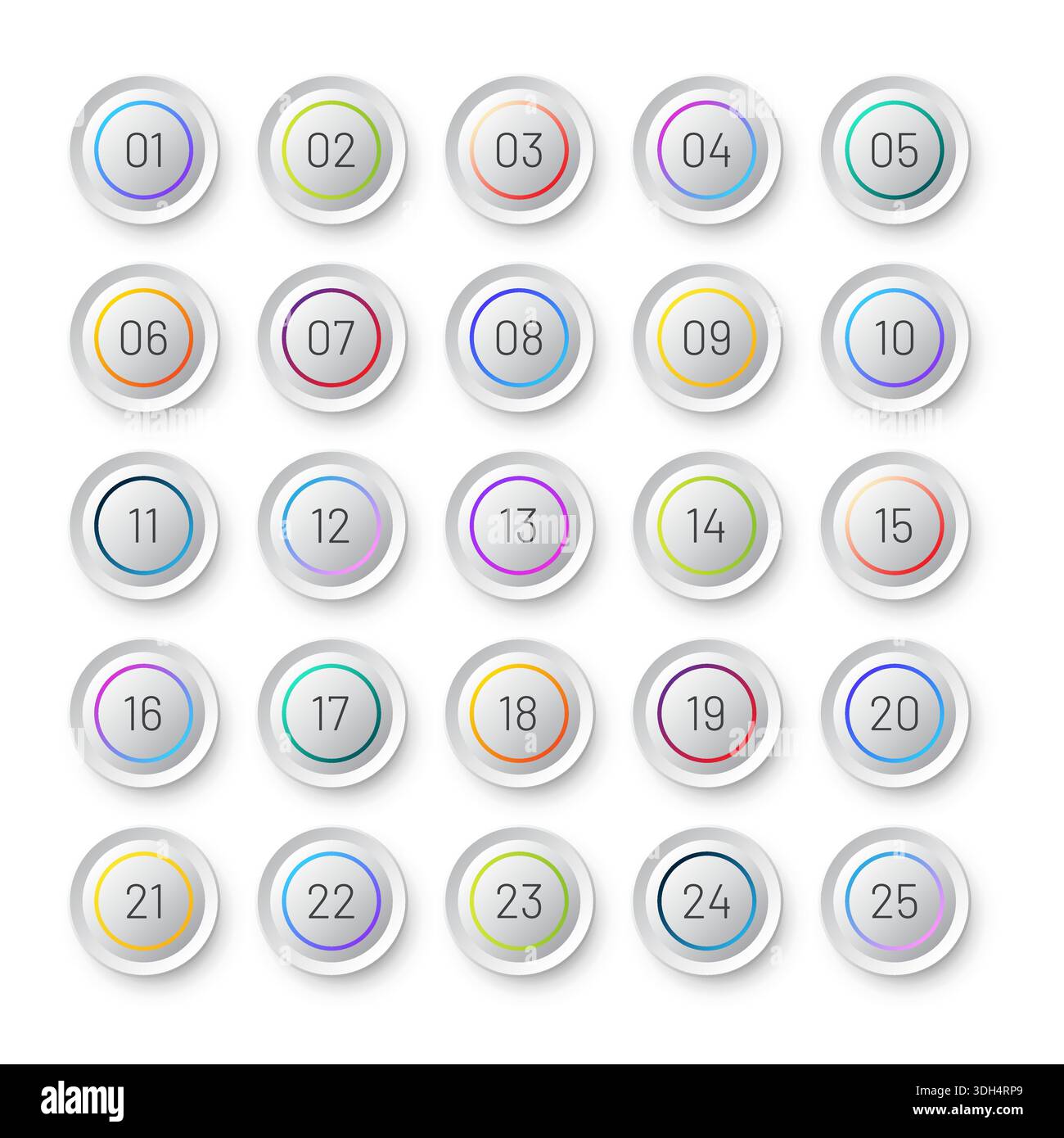 Simple vector number bullet points 1 to 25 Stock Vector