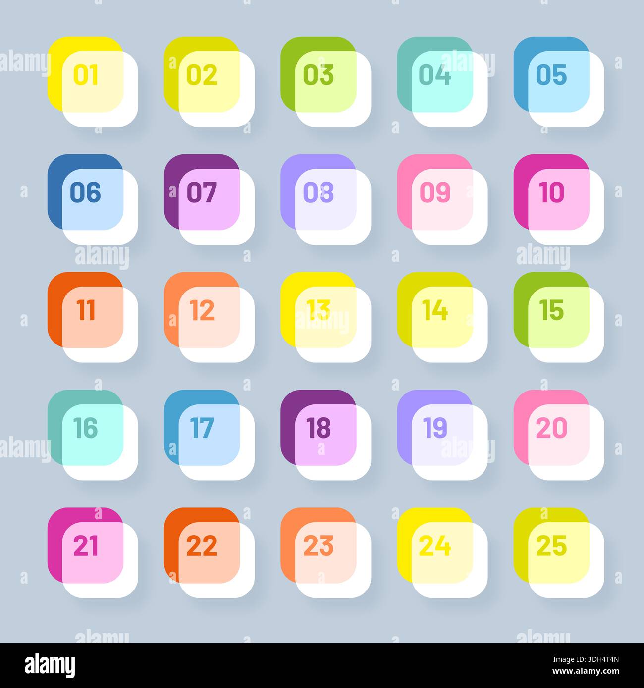 Number bullet points retro style 1 to 25 Stock Vector
