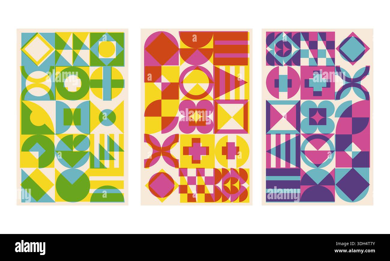 Geometric cover set with riso print effect Stock Vector