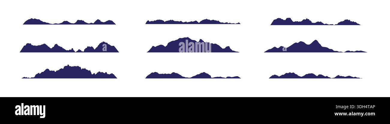 Mountains silhouette set isolated on white background. Hill and rock nature landscape Stock Vector