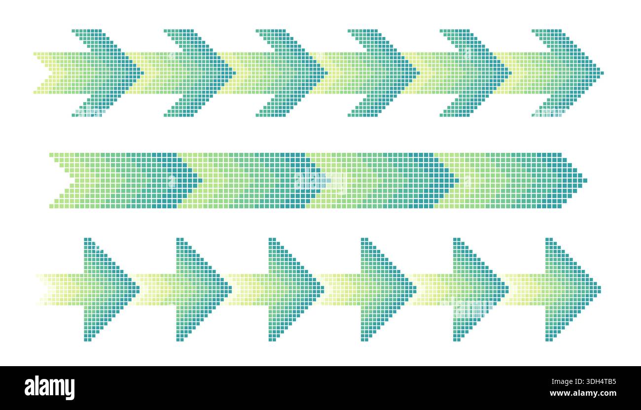 Pixel arrow line divider set. Green border Stock Vector