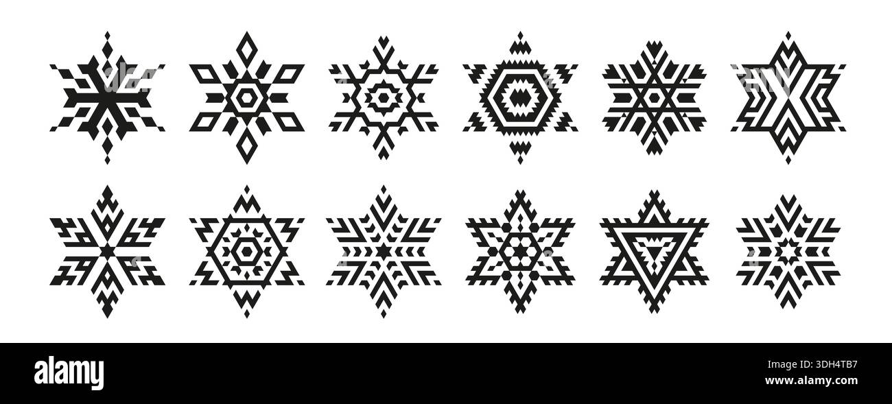 Geometric snowflakes or star set. Stock Vector