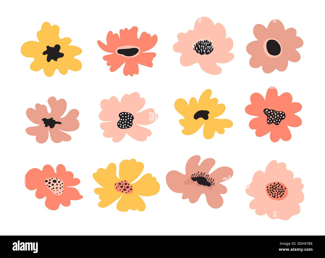 Simple doodle flower set Stock Vector