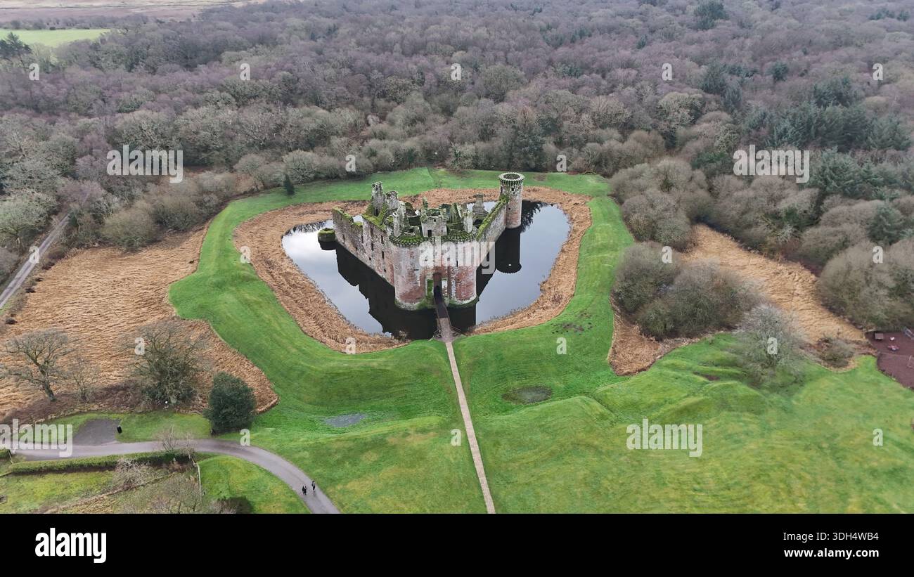 Triangular Fort Medieval Aerial view of Caerlaverock Castle, a medieval triangular castle ...