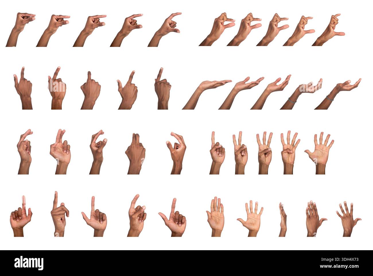 Hand gesture set with fingers pointing, counting, and touching. Black ...