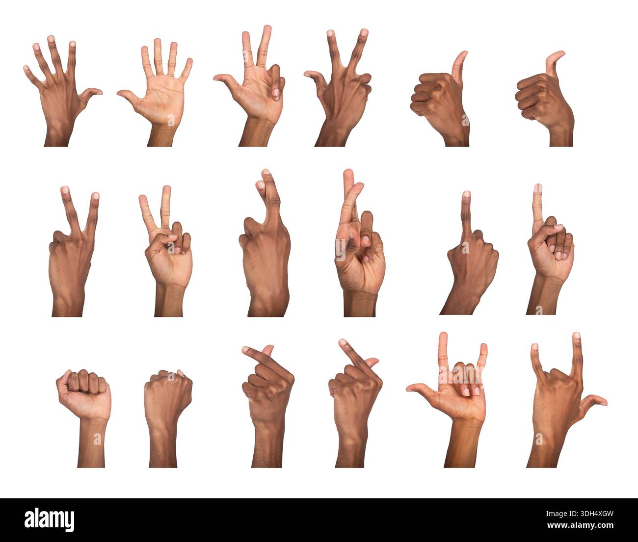 Hand sign collection with peace, thumbs up, heart, and fist poses ...