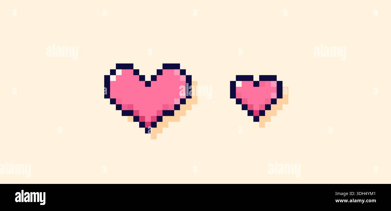 Pixel art pink hearts drawn in different sizes. Stock Vector