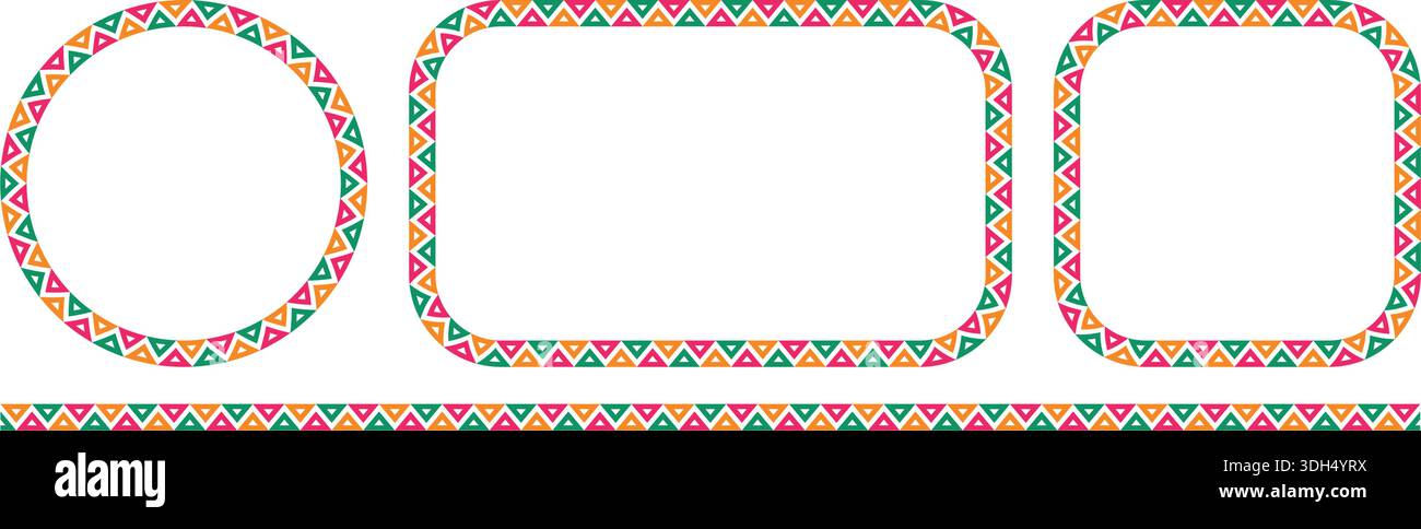 Mexican triangular pattern circle and rectangle frames set. African ethnic motif border. Aztec ornament frame. Mexican ornament. text frame. Vector Stock Vector