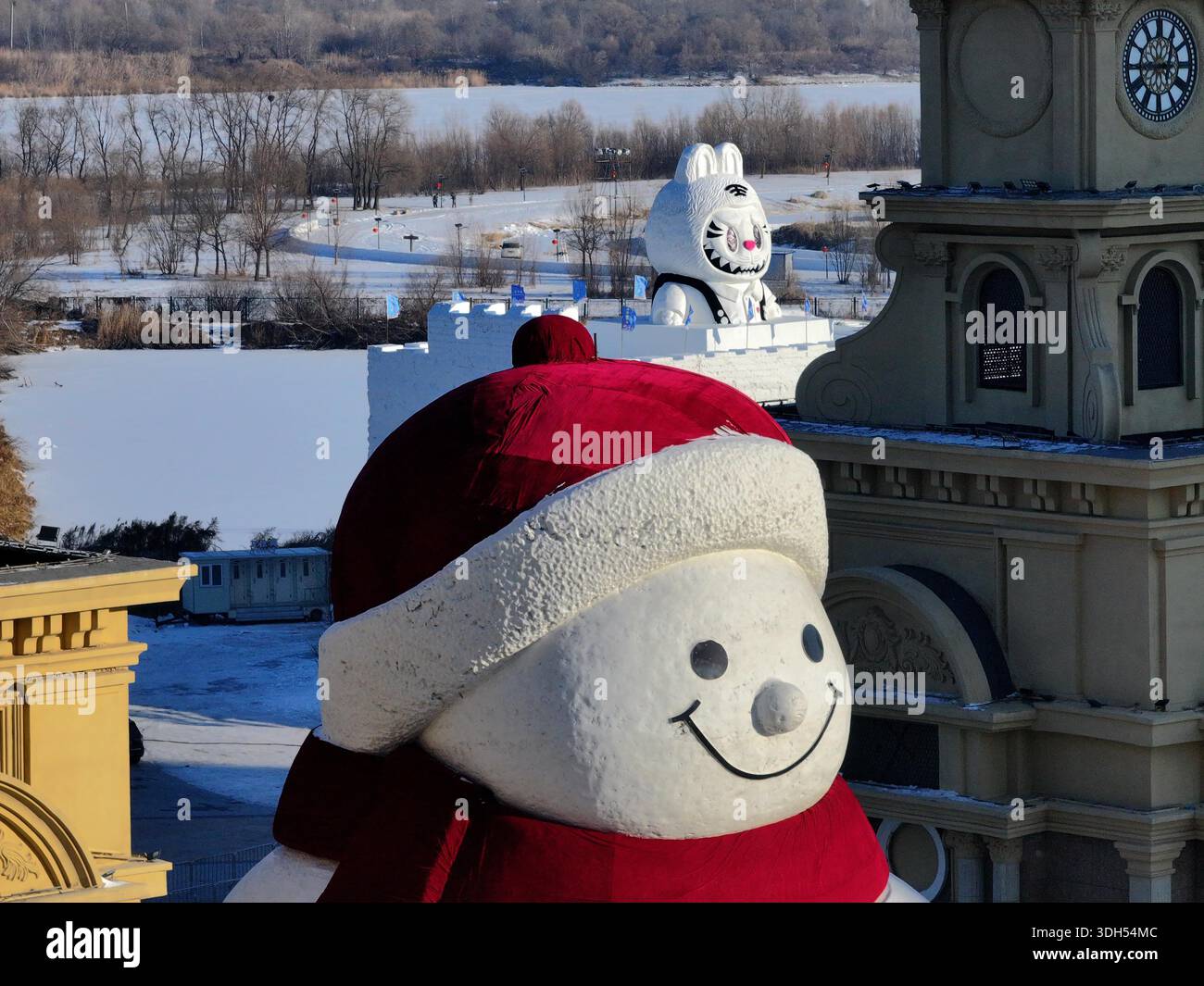 A new snow sculpture 'Labubu' is unveiled beside the viral giant ...