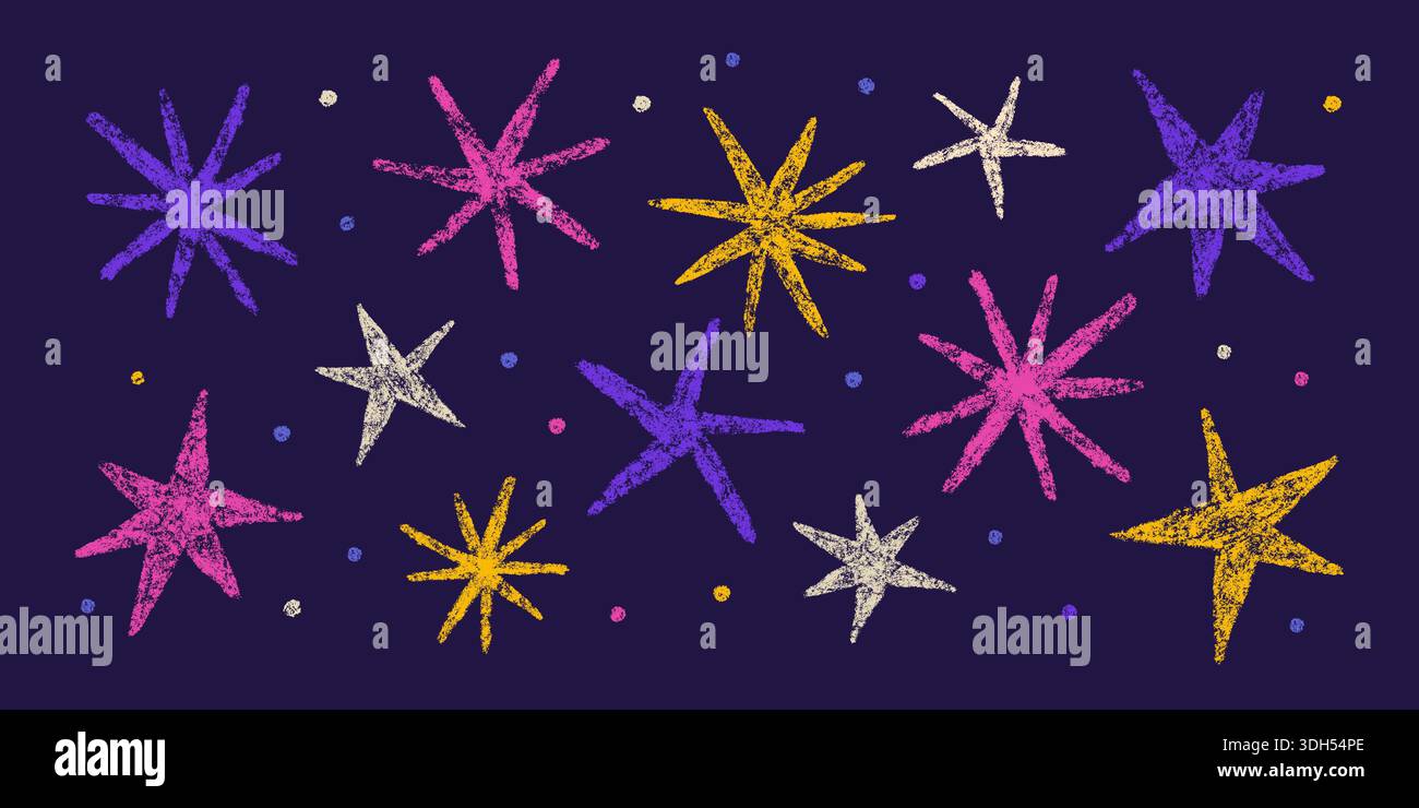 Crayon abstract stars drawing. Doodle chalk color star symbol set. Hand ...